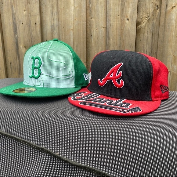 LOT OF 2 Vintage Embroidered MLB Boston Red Sox Atlanta Baseball Cap Hat New Era - Picture 11 of 12